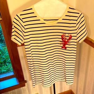 J. Crew Factory Cream & Navy Striped Tee with Red Lobster Patch